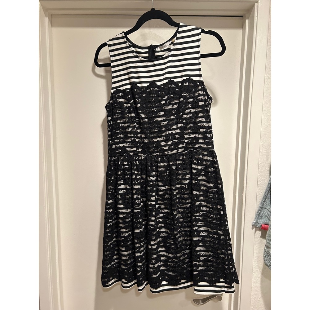 Lace Striped Flare Dress